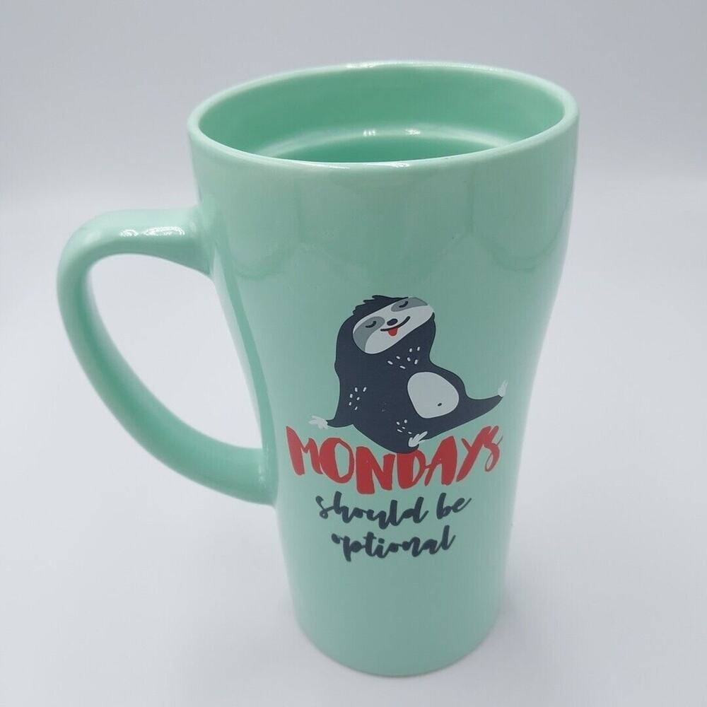Tall Mug “ Mondays Should Be Optional “ by Clay Art Sloth Coffee Tea Coco - Picture 2 of 4